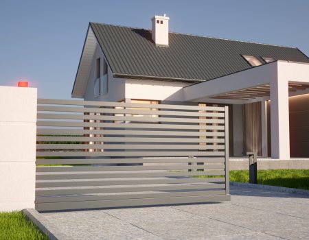 Automatic,Sliding,Gate,And,Modern,House,,3d,Illustration Automatic,Sliding,Gate,And,Modern,House,,3d,Illustration